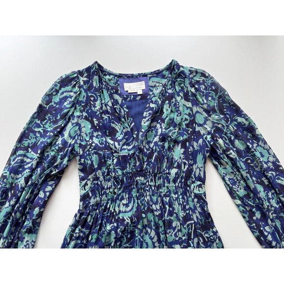 ANTHROPOLOGIE Somerset Blue Floral Chiffon Long Sleeve Mini Dress, Size S - Picture 7 of 13